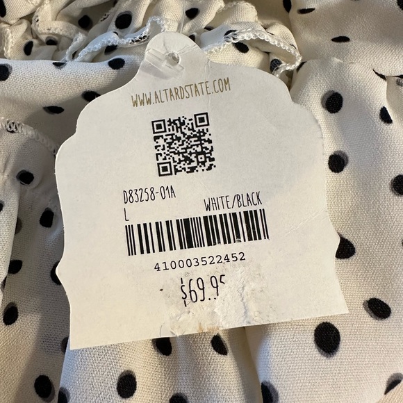 Altar’d State White Black Polka Dot Mini Dress size Large NWT Long Sleeves - Picture 10 of 12